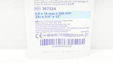 BD 367324 Vacutainer Push Button Blood Collection Set 23G x 3/4inch x 12inch
